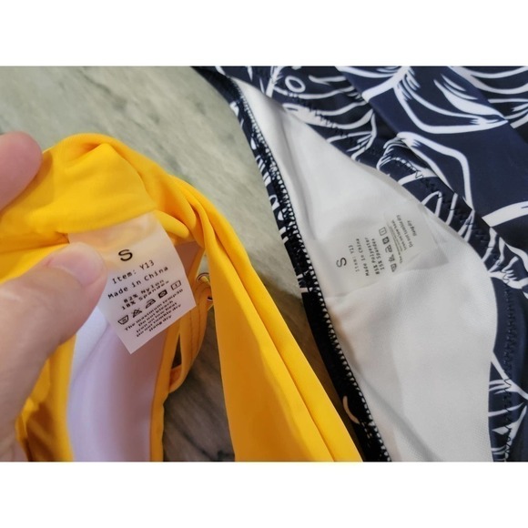Grace Tempt Bikini Two Piece High Waisted Yellow Navy Blue S - Picture 6 of 8